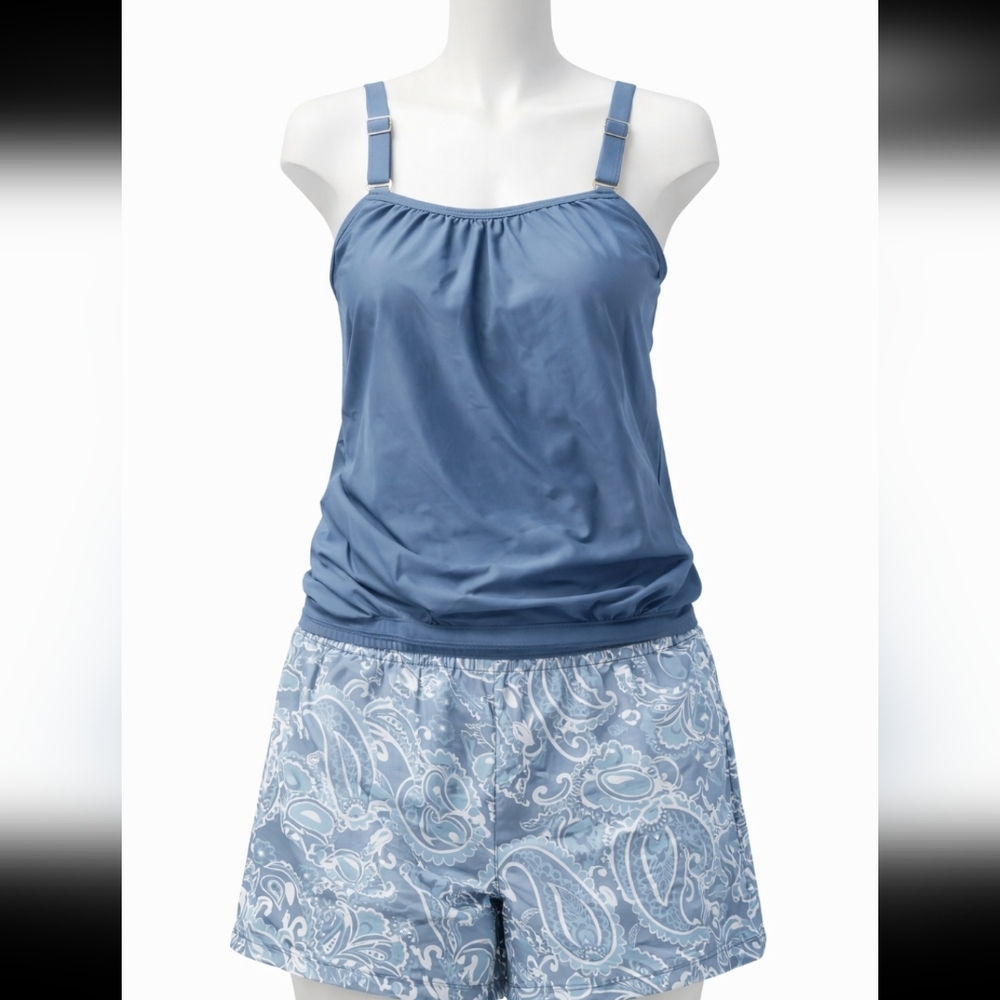 Paisley Bandeau Bikini Top in Light Blue